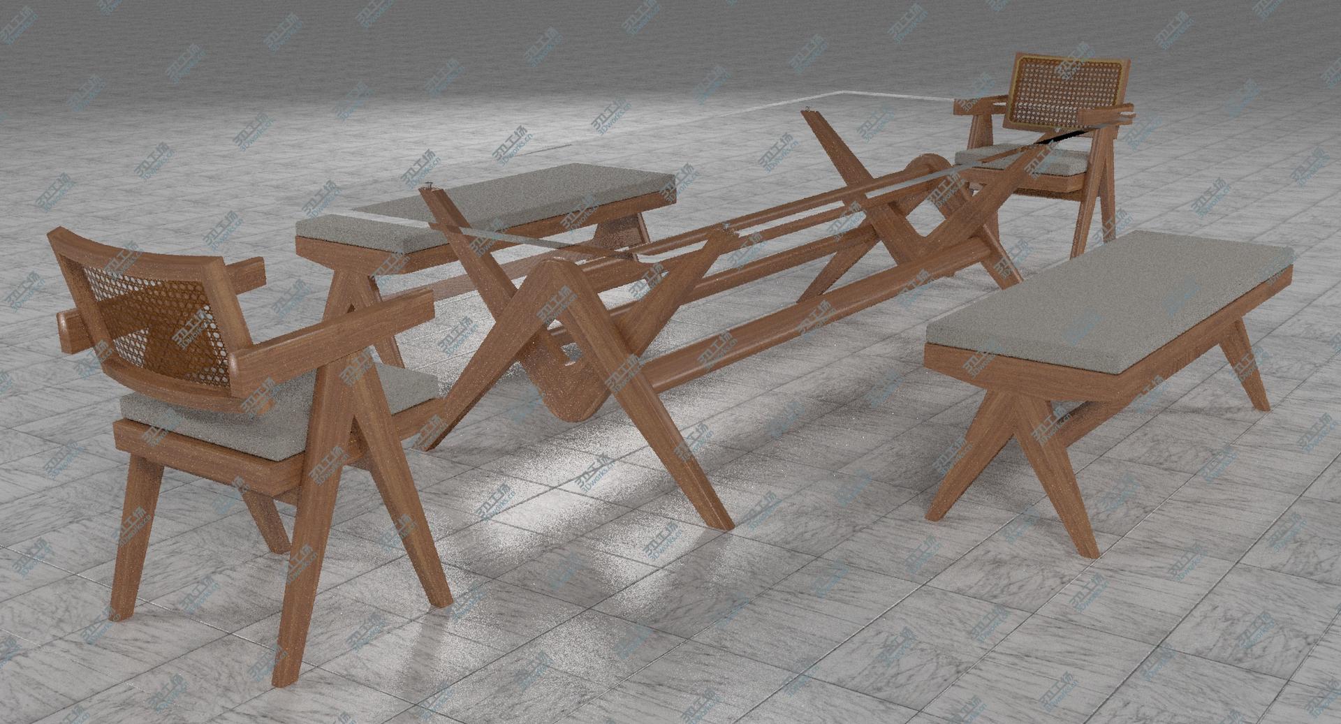 images/goods_img/202105073/3D Cassina Jeanneret Capitol Complex Glass Table with Office Chair and Wooden Bench Set/2.jpg